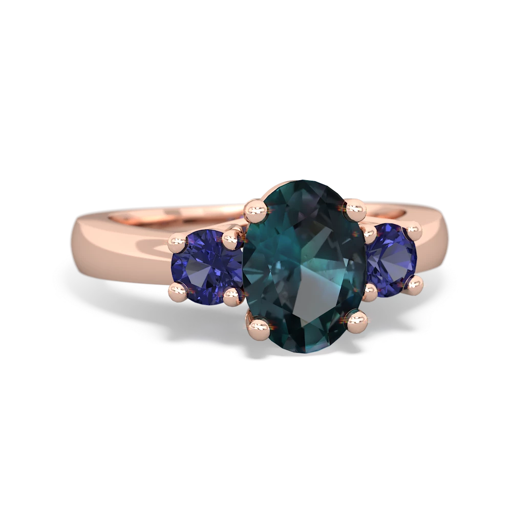 Alexandrite Three Stone Oval Trellis 14K Rose Gold ring R4024