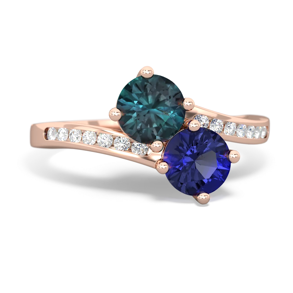 Alexandrite Channel Set Two Stone 14K Rose Gold ring R5303