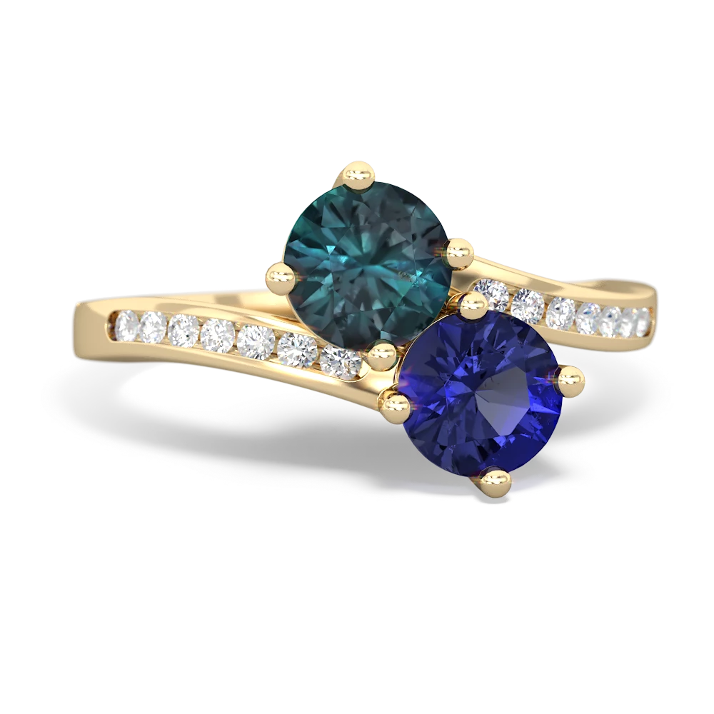 Alexandrite Channel Set Two Stone 14K Yellow Gold ring R5303