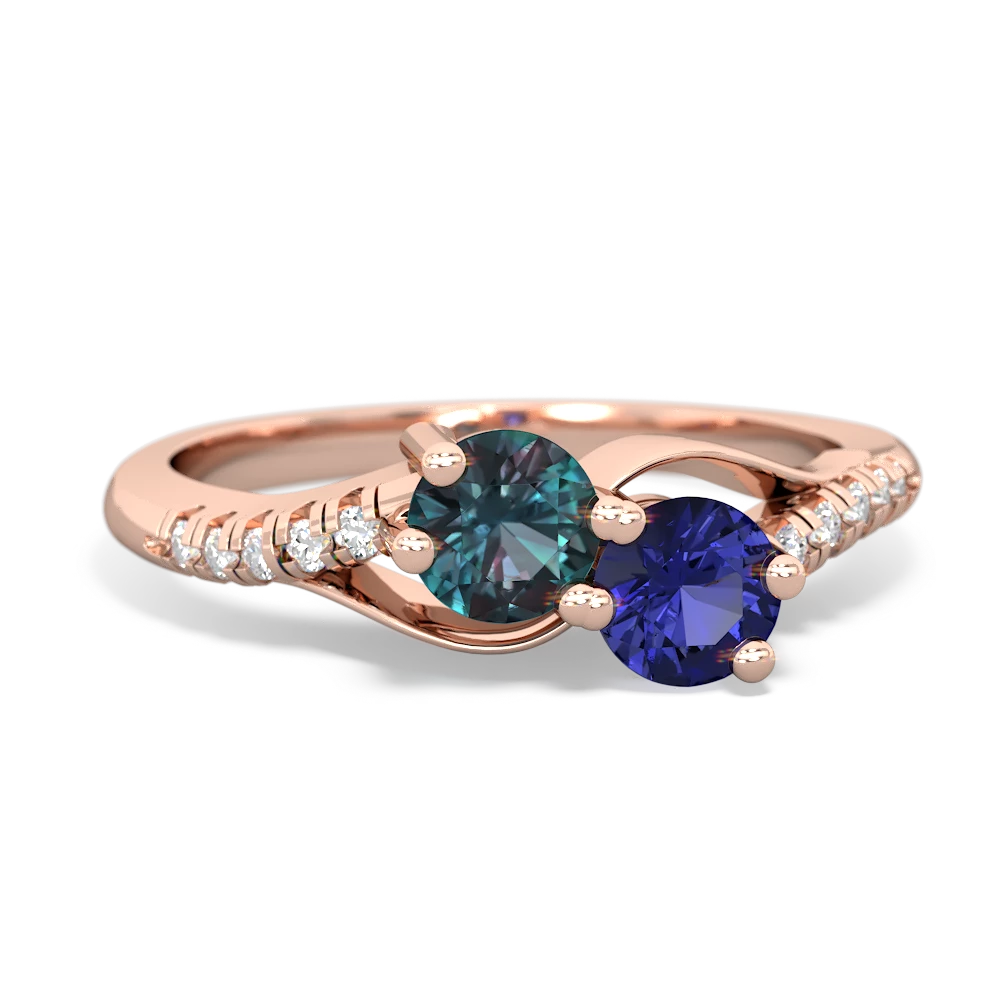 Alexandrite Infinity Pave Two Stone 14K Rose Gold ring R5285