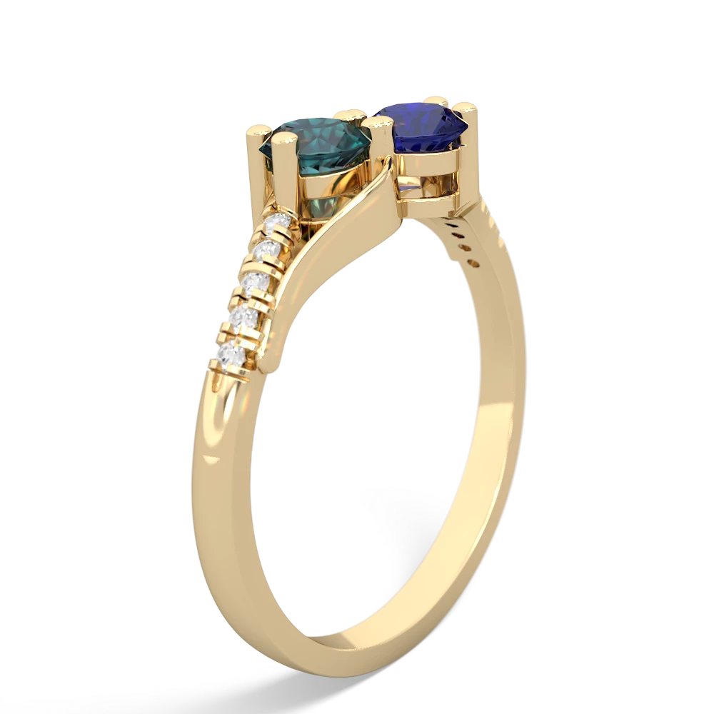 Alexandrite Infinity Pave Two Stone 14K Yellow Gold ring R5285