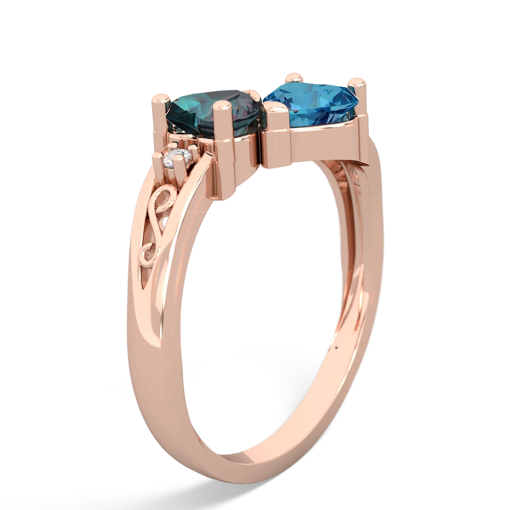 Alexandrite Snuggling Hearts 14K Rose Gold ring R2178