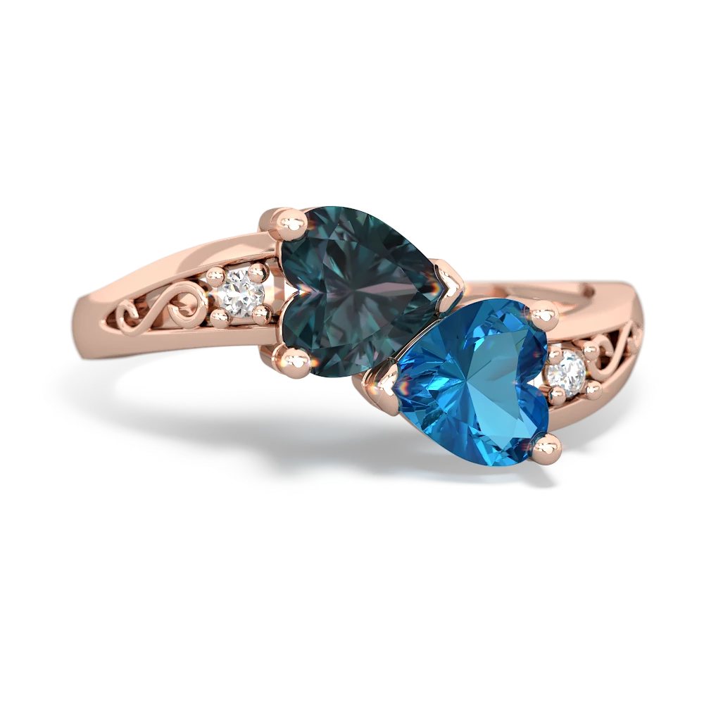 Alexandrite Snuggling Hearts 14K Rose Gold ring R2178