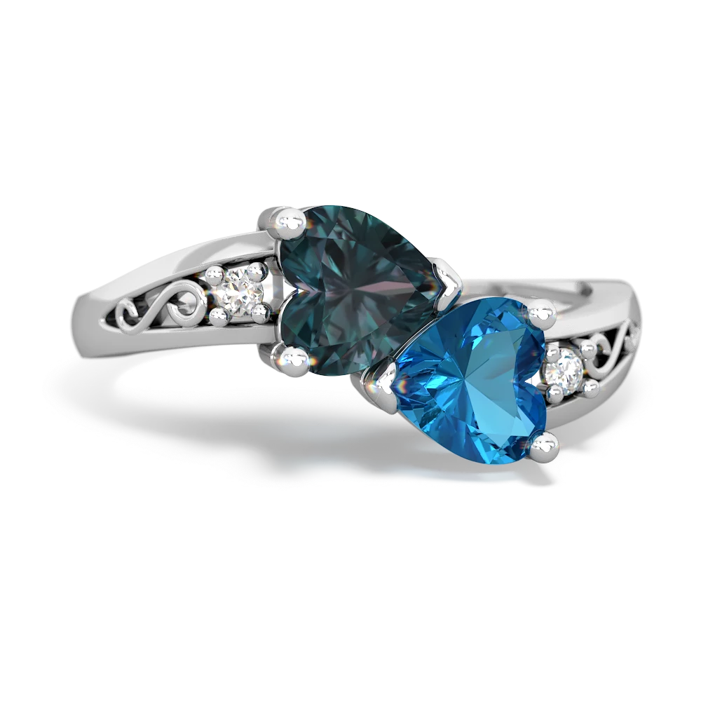 Alexandrite Snuggling Hearts 14K White Gold ring R2178