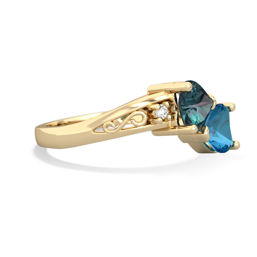 Alexandrite Snuggling Hearts 14K Yellow Gold ring R2178