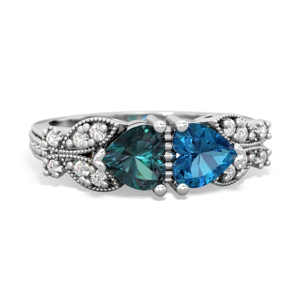 Alexandrite Diamond Butterflies 14K White Gold ring R5601