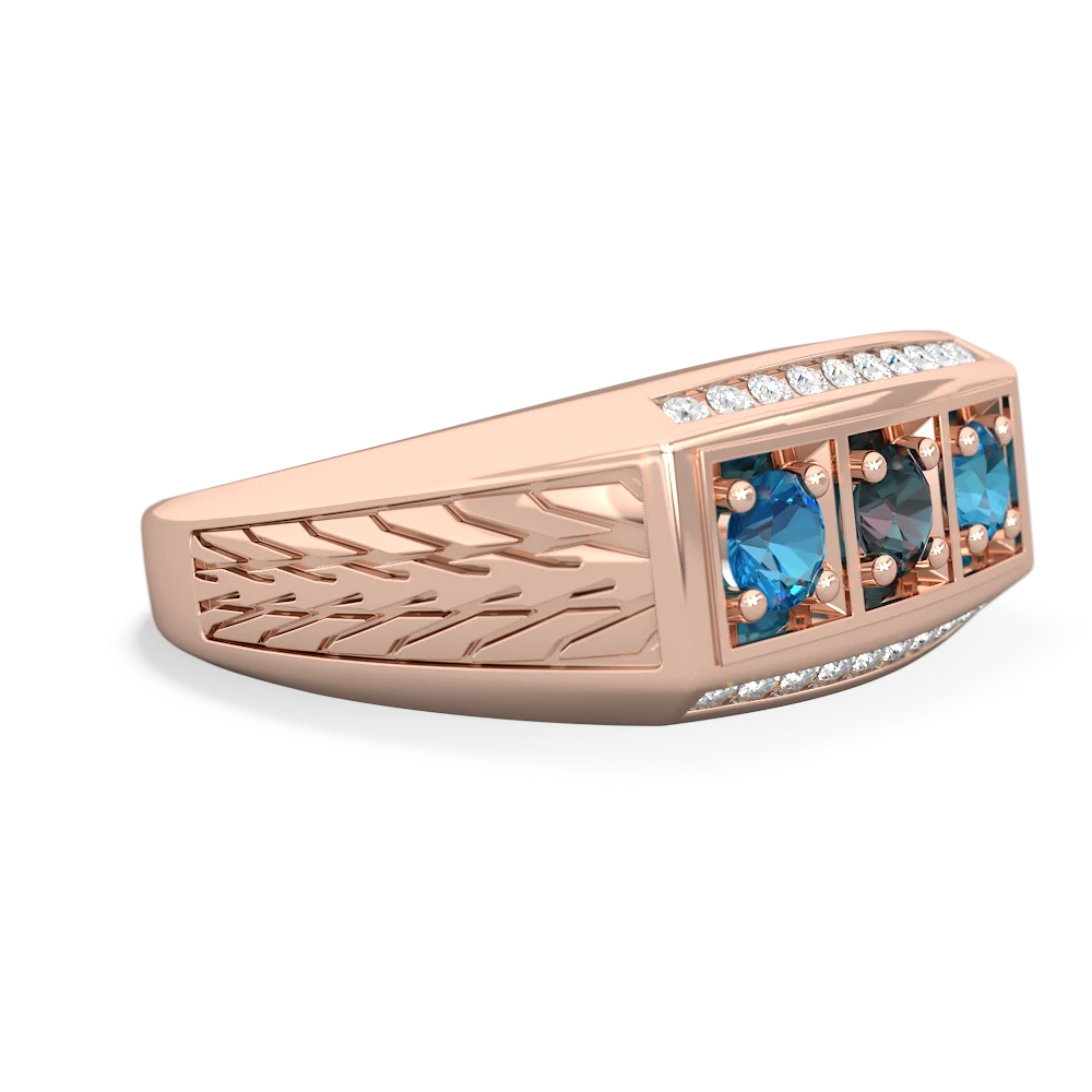 Alexandrite Three Stone Tire Tread Men's 14K Rose Gold ring R0520