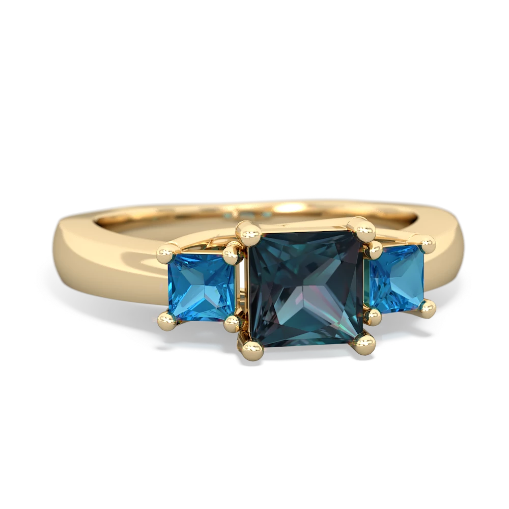 Alexandrite Three Stone Trellis 14K Yellow Gold ring R4015