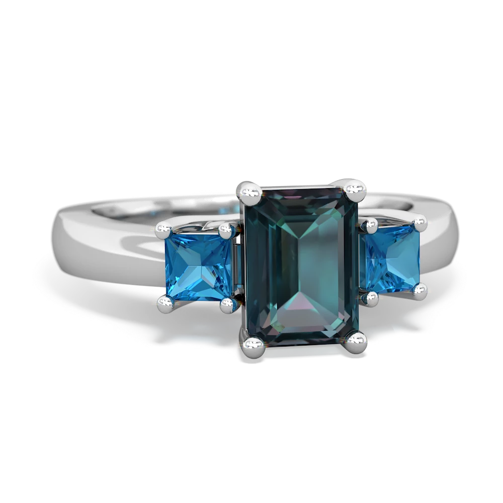 Alexandrite Three Stone Emerald-Cut Trellis 14K White Gold ring R4021