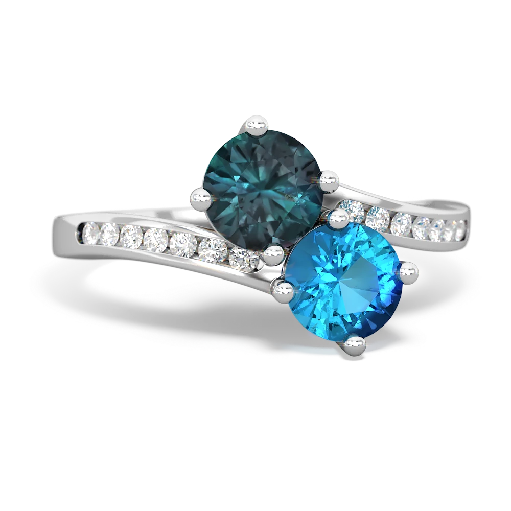 Alexandrite Channel Set Two Stone 14K White Gold ring R5303