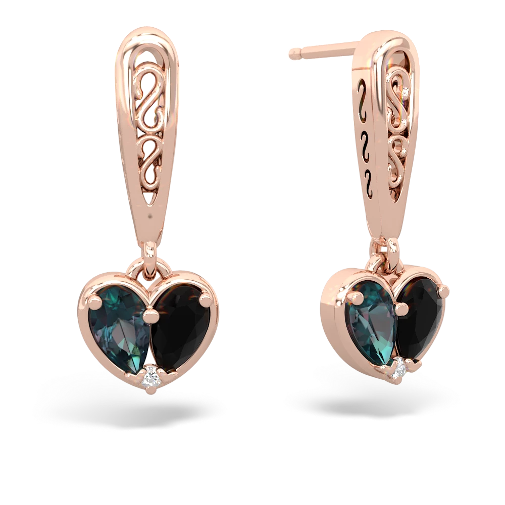 Alexandrite Filligree Heart 14K Rose Gold earrings E5070