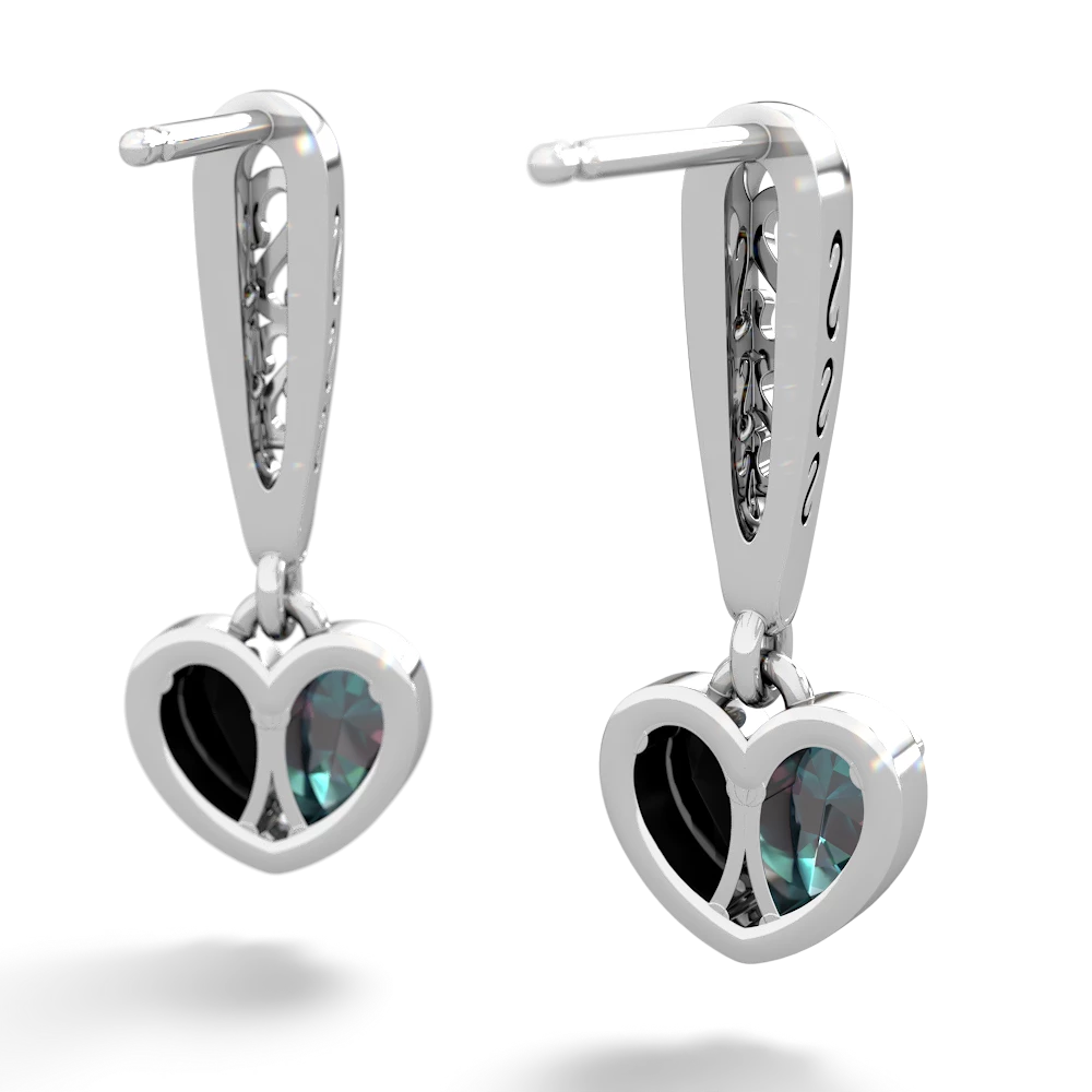 Alexandrite Filligree Heart 14K White Gold earrings E5070