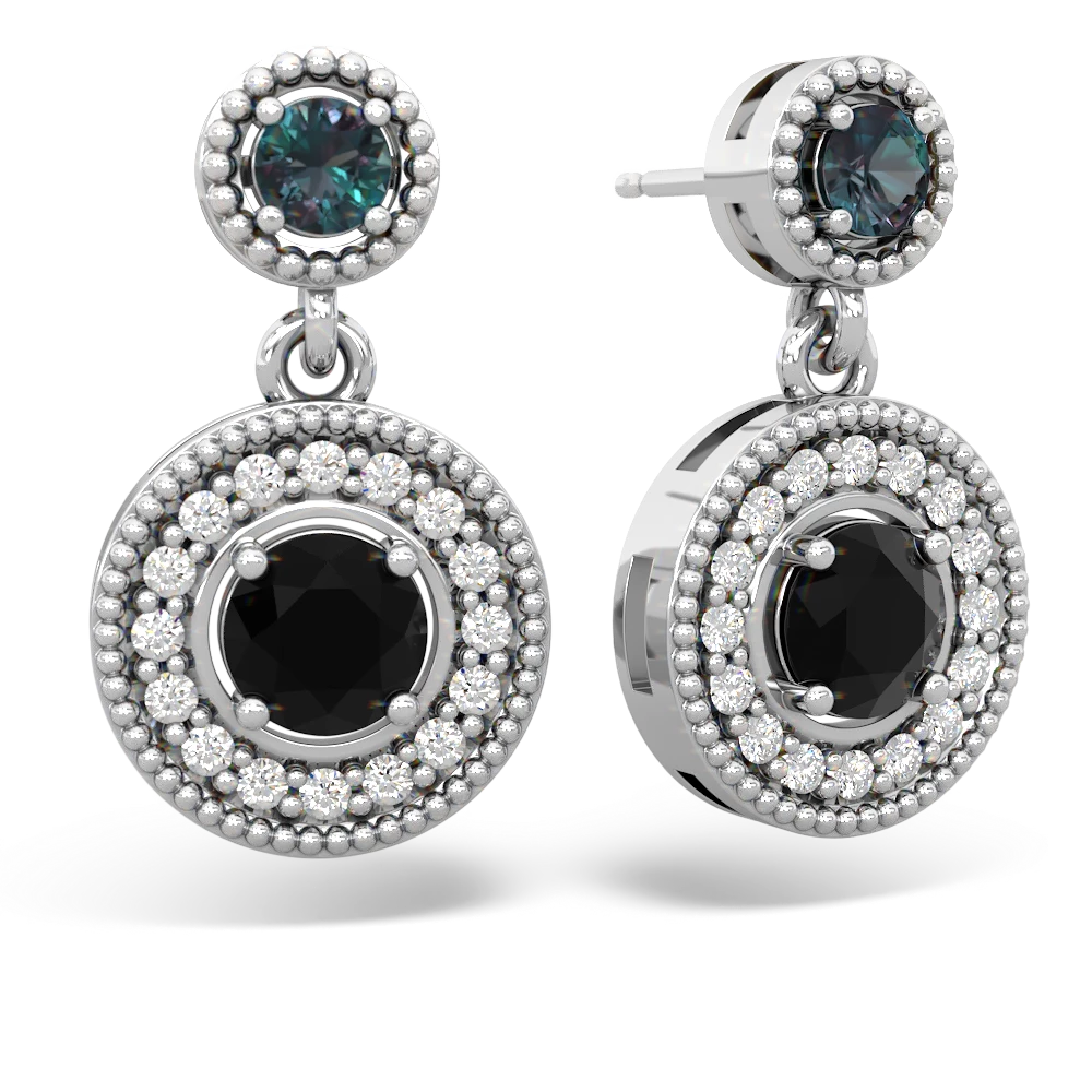 Alexandrite Halo Dangle 14K White Gold earrings E5319