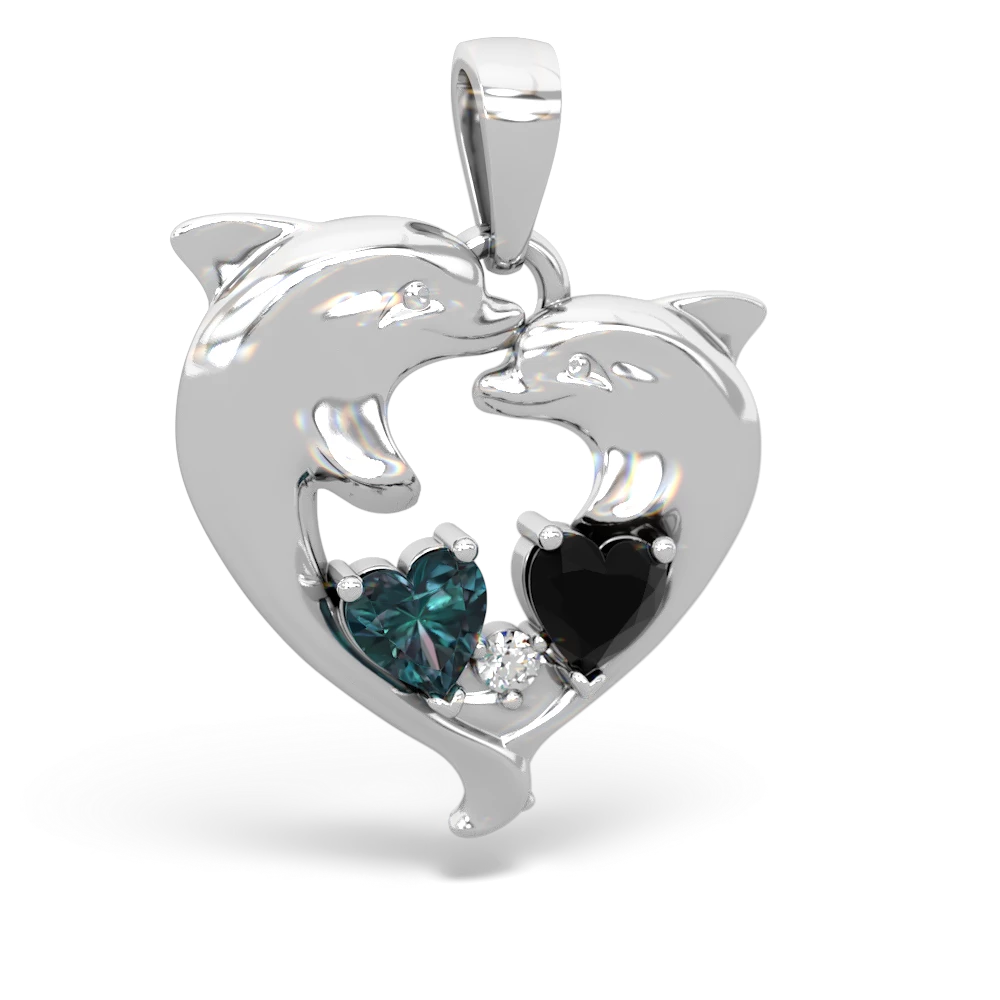 Alexandrite Dolphin Heart 14K White Gold pendant P5820