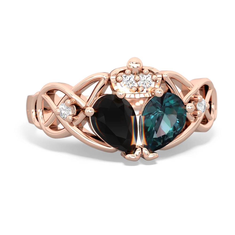 Alexandrite 'One Heart' Celtic Knot Claddagh 14K Rose Gold ring R5322