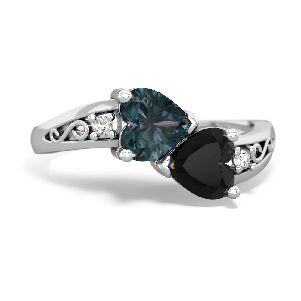 Alexandrite Snuggling Hearts 14K White Gold ring R2178