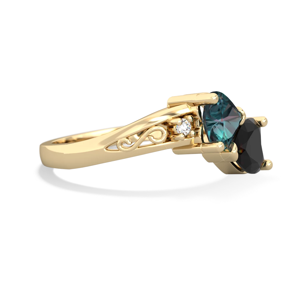 Alexandrite Snuggling Hearts 14K Yellow Gold ring R2178