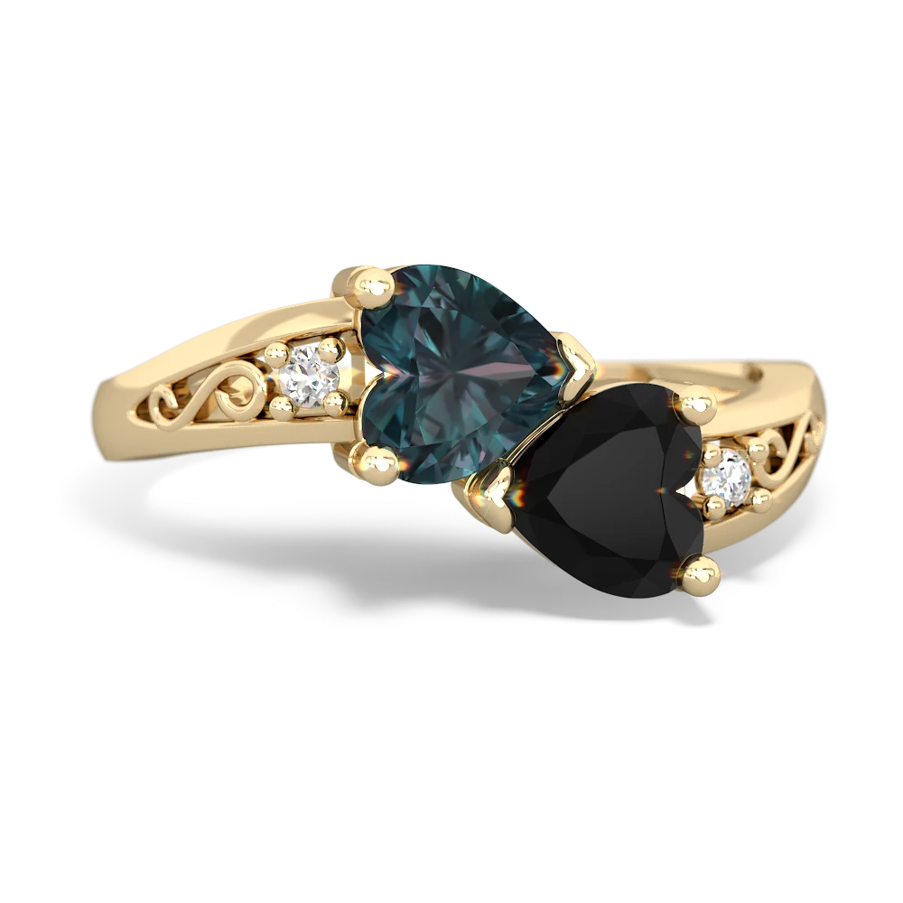 Alexandrite Snuggling Hearts 14K Yellow Gold ring R2178