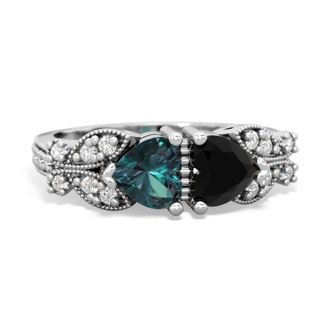 Alexandrite Diamond Butterflies 14K White Gold ring R5601