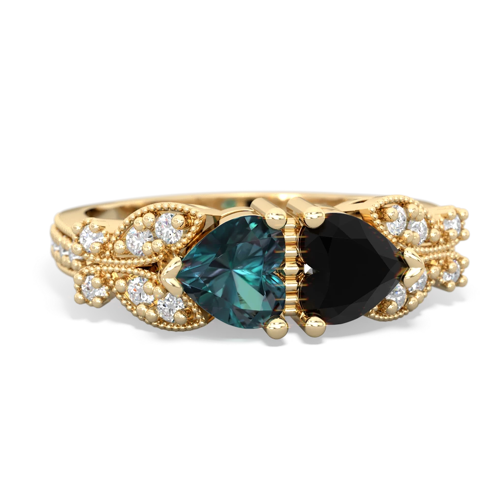 Alexandrite Diamond Butterflies 14K Yellow Gold ring R5601