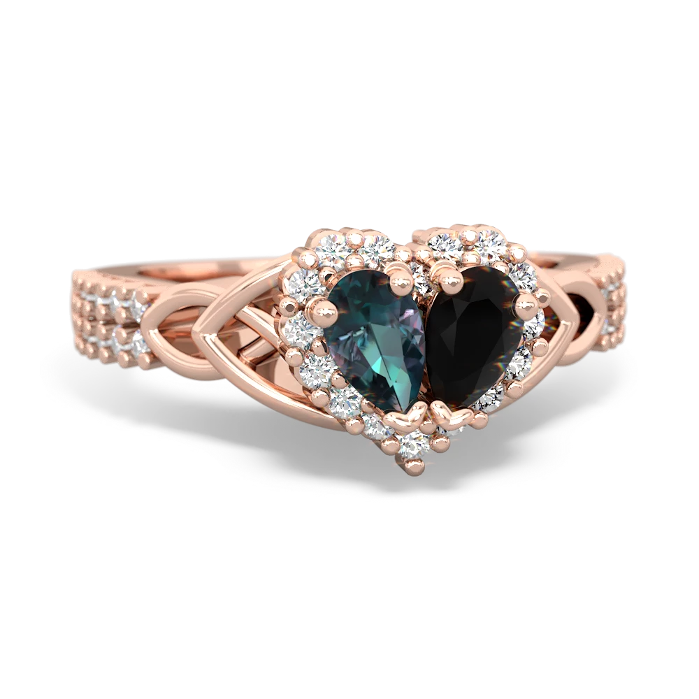 Alexandrite Celtic Knot Two Hearts As One 14K Rose Gold ring R2644HRT