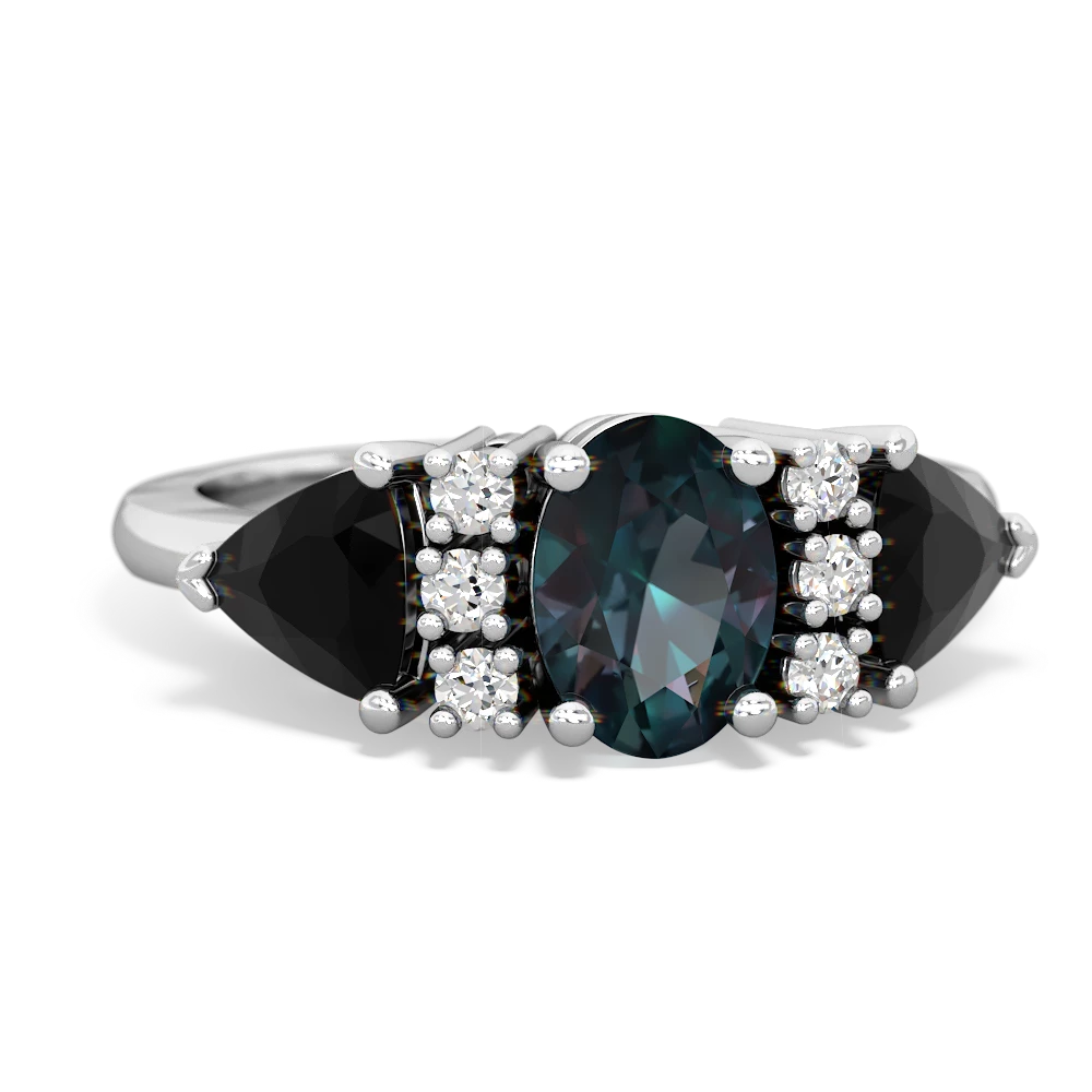 Alexandrite Antique Style Three Stone 14K White Gold ring R2186