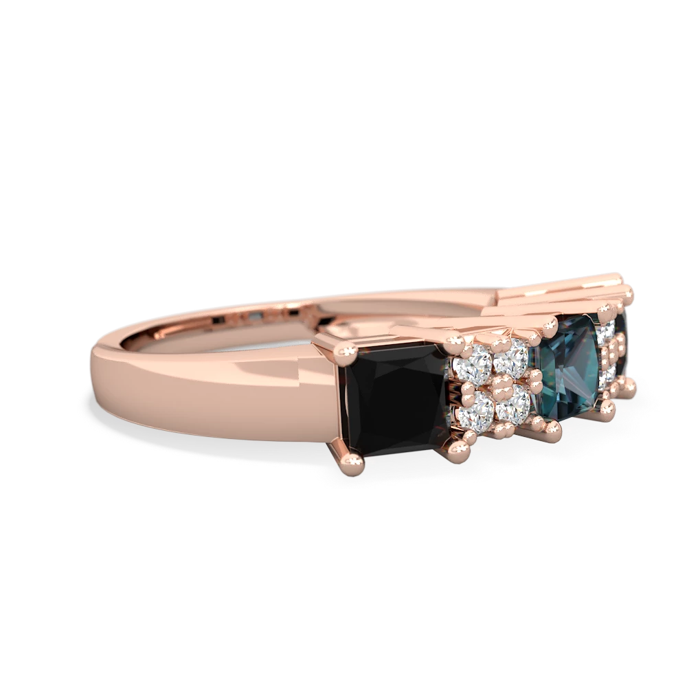 Alexandrite Three Stone Diamond Cluster 14K Rose Gold ring R2592