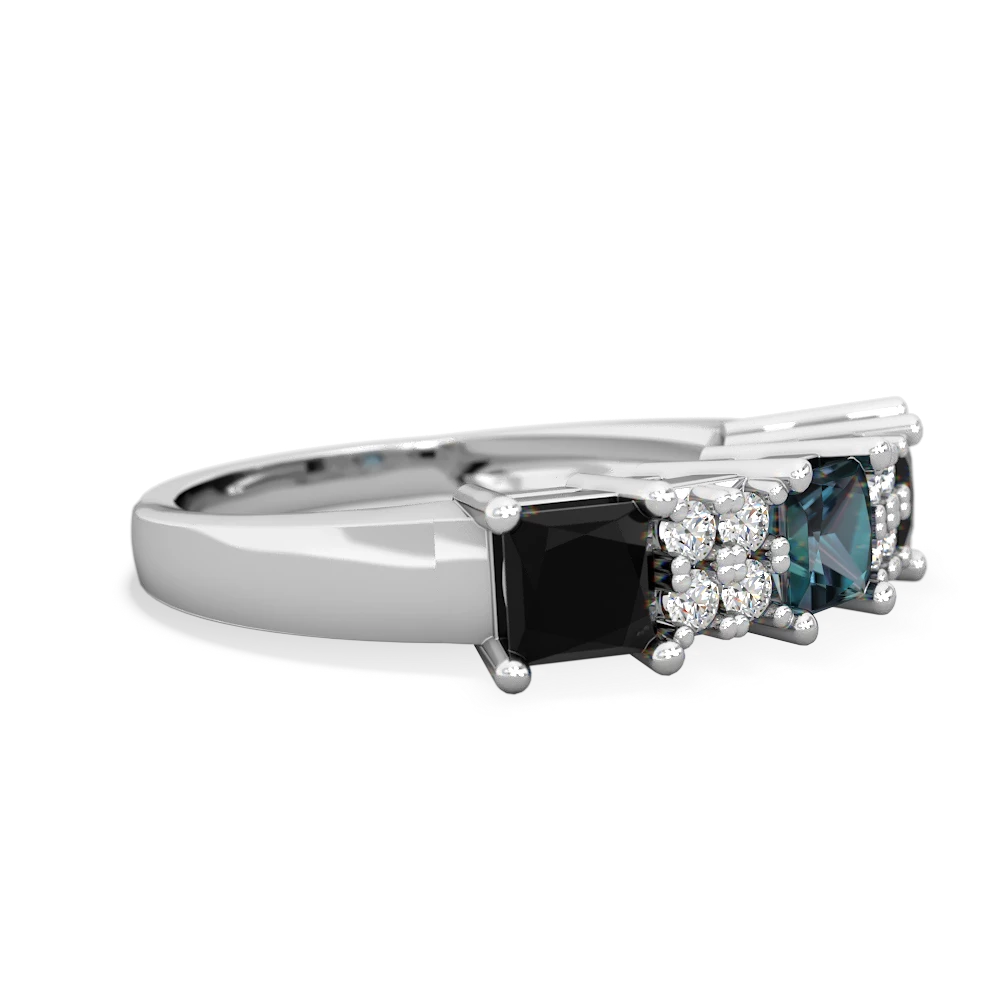 Alexandrite Three Stone Diamond Cluster 14K White Gold ring R2592