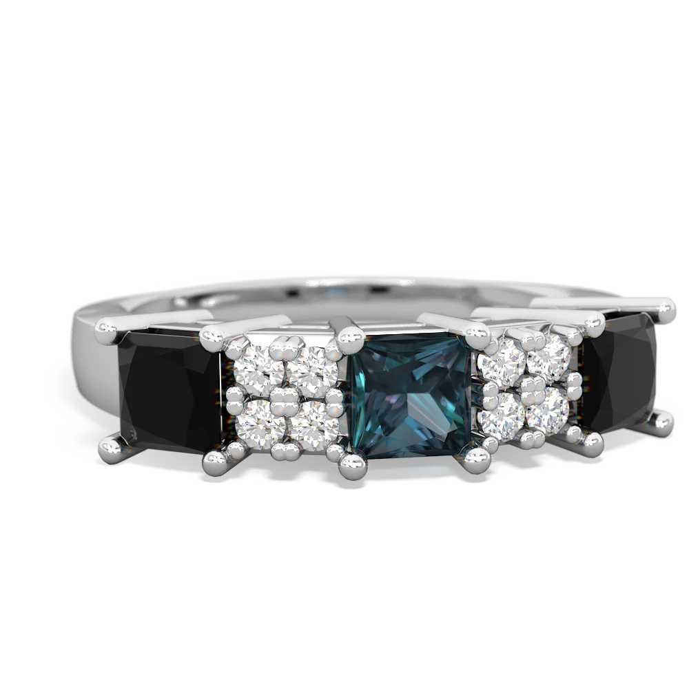 Alexandrite Three Stone Diamond Cluster 14K White Gold ring R2592