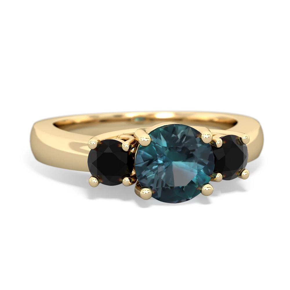 Alexandrite Three Stone Round Trellis 14K Yellow Gold ring R4018