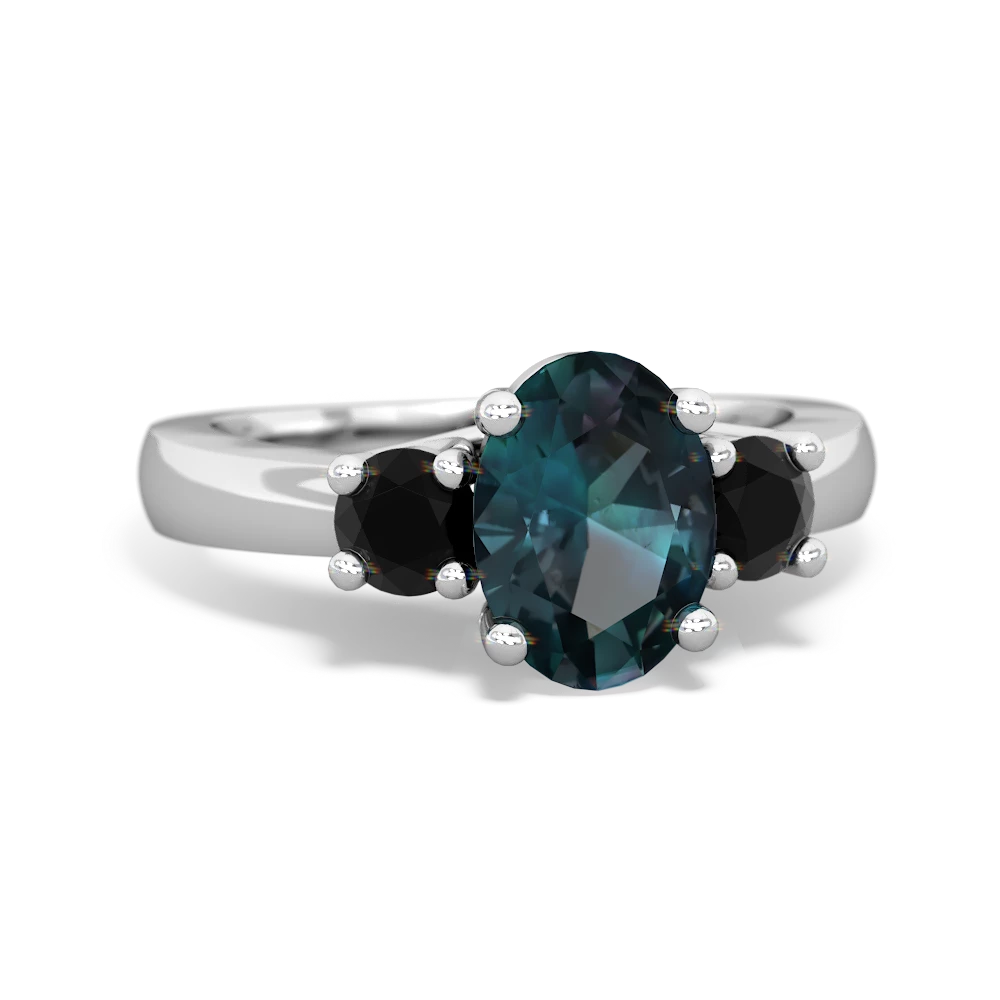 Alexandrite Three Stone Oval Trellis 14K White Gold ring R4024