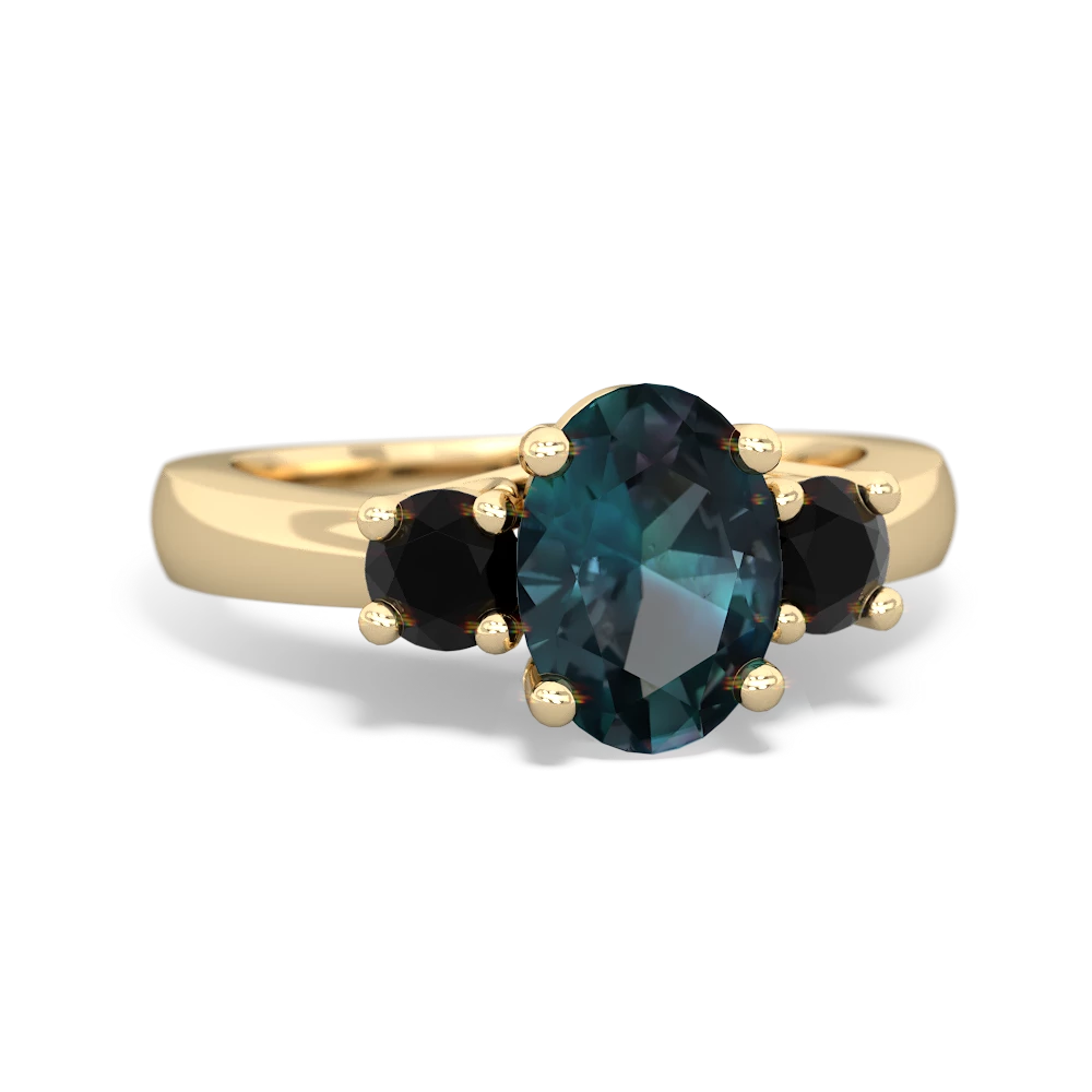 Alexandrite Three Stone Oval Trellis 14K Yellow Gold ring R4024