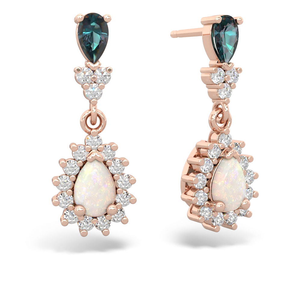 Alexandrite Halo Pear Dangle 14K Rose Gold earrings E1882