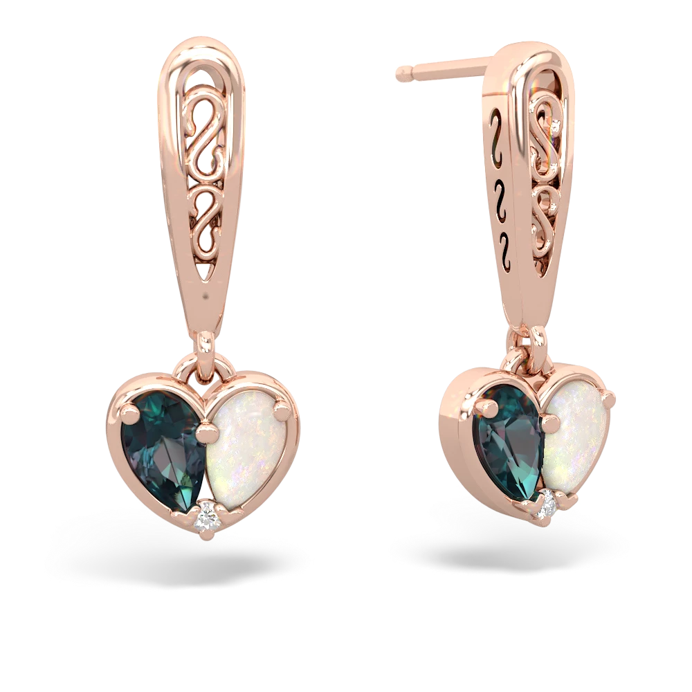 Alexandrite Filligree Heart 14K Rose Gold earrings E5070