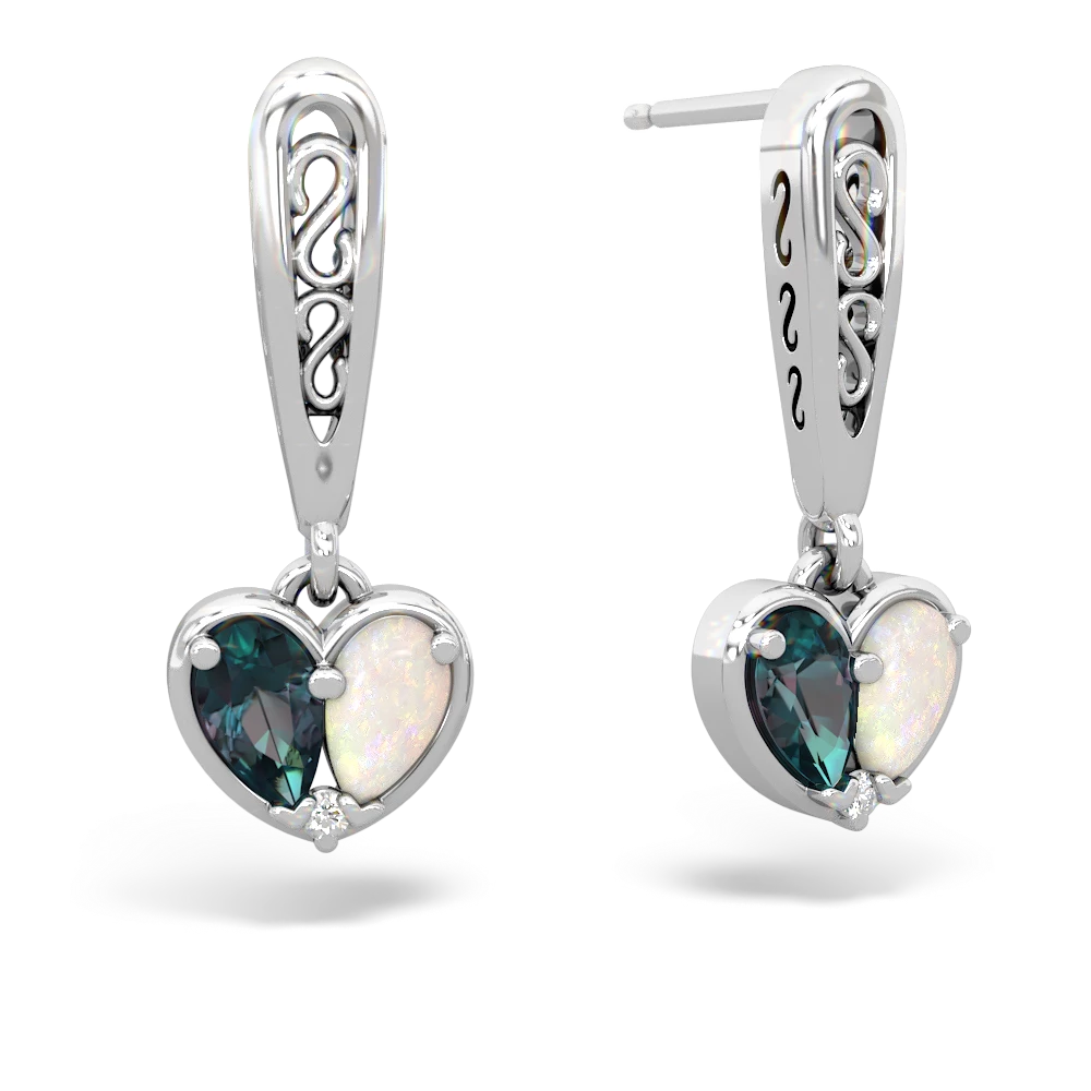 Alexandrite Filligree Heart 14K White Gold earrings E5070