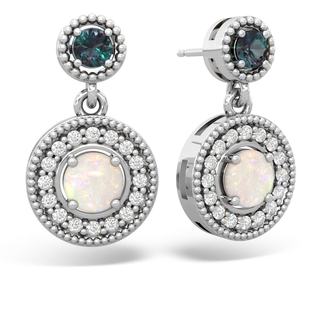 Alexandrite Halo Dangle 14K White Gold earrings E5319