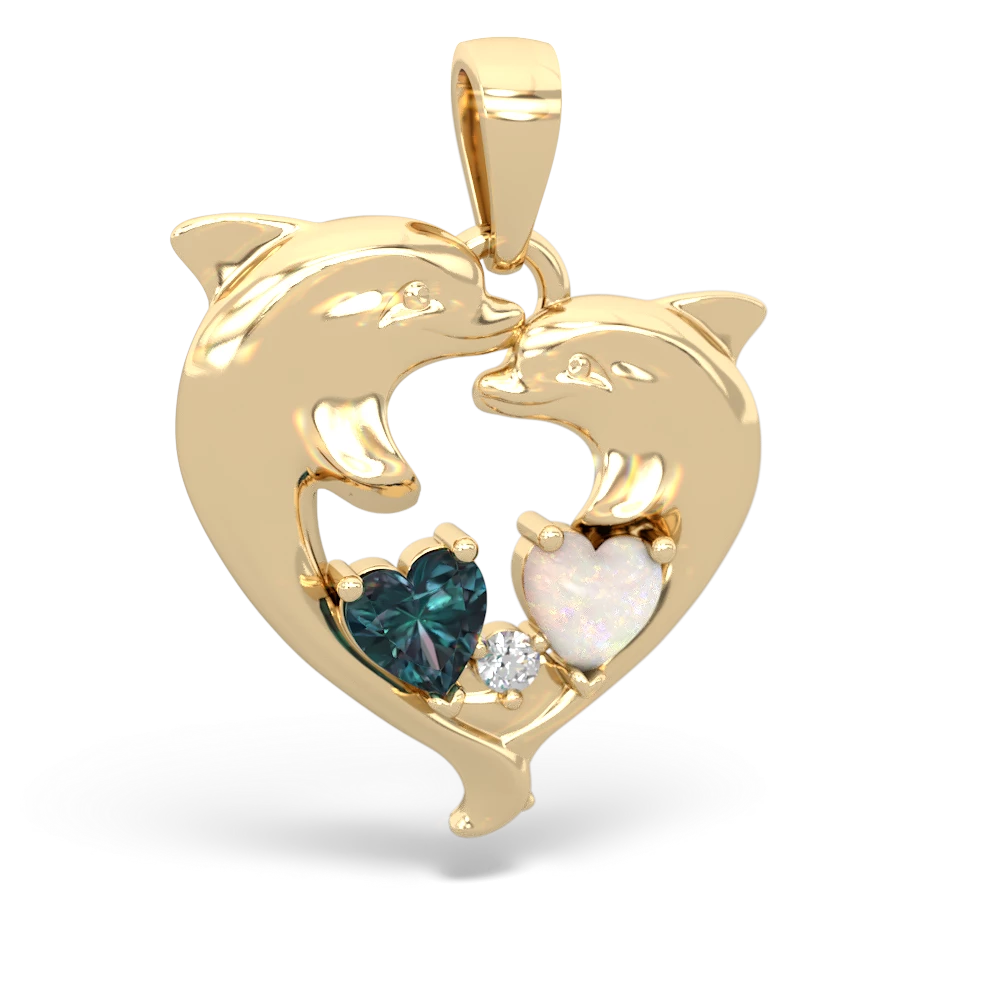 Alexandrite Dolphin Heart 14K Yellow Gold pendant P5820