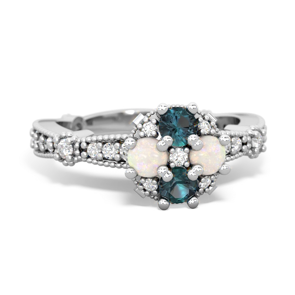 Alexandrite Sparkling Tiara Cluster 14K White Gold ring R26293RD