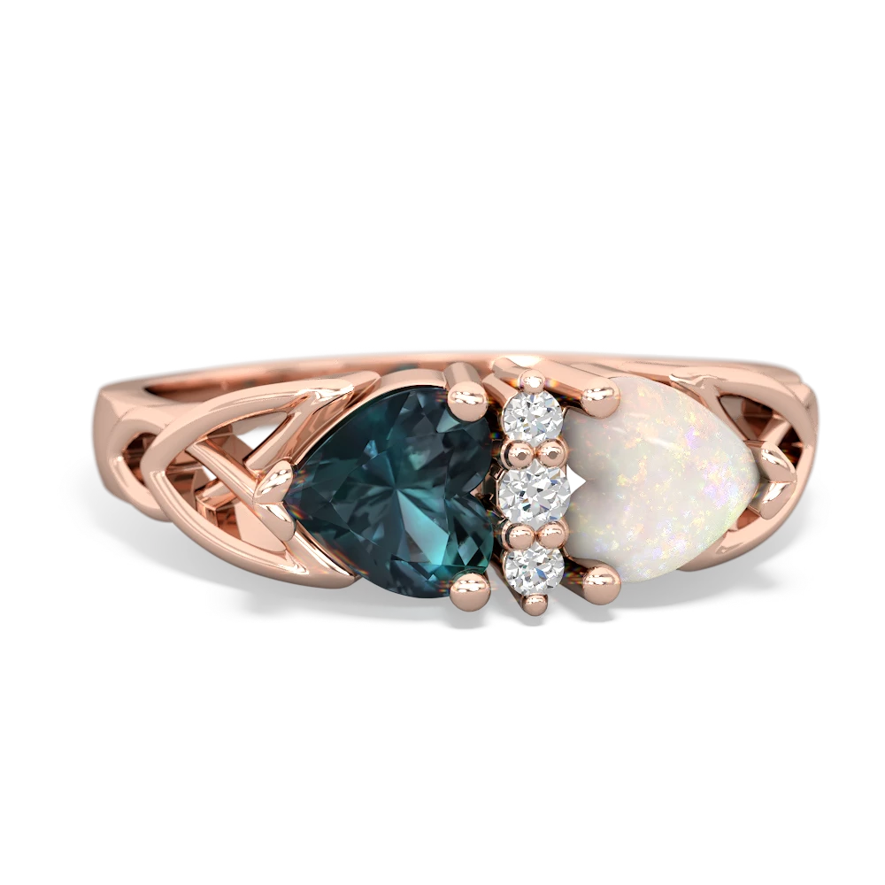 Alexandrite Celtic Knot Double Heart 14K Rose Gold ring R5040