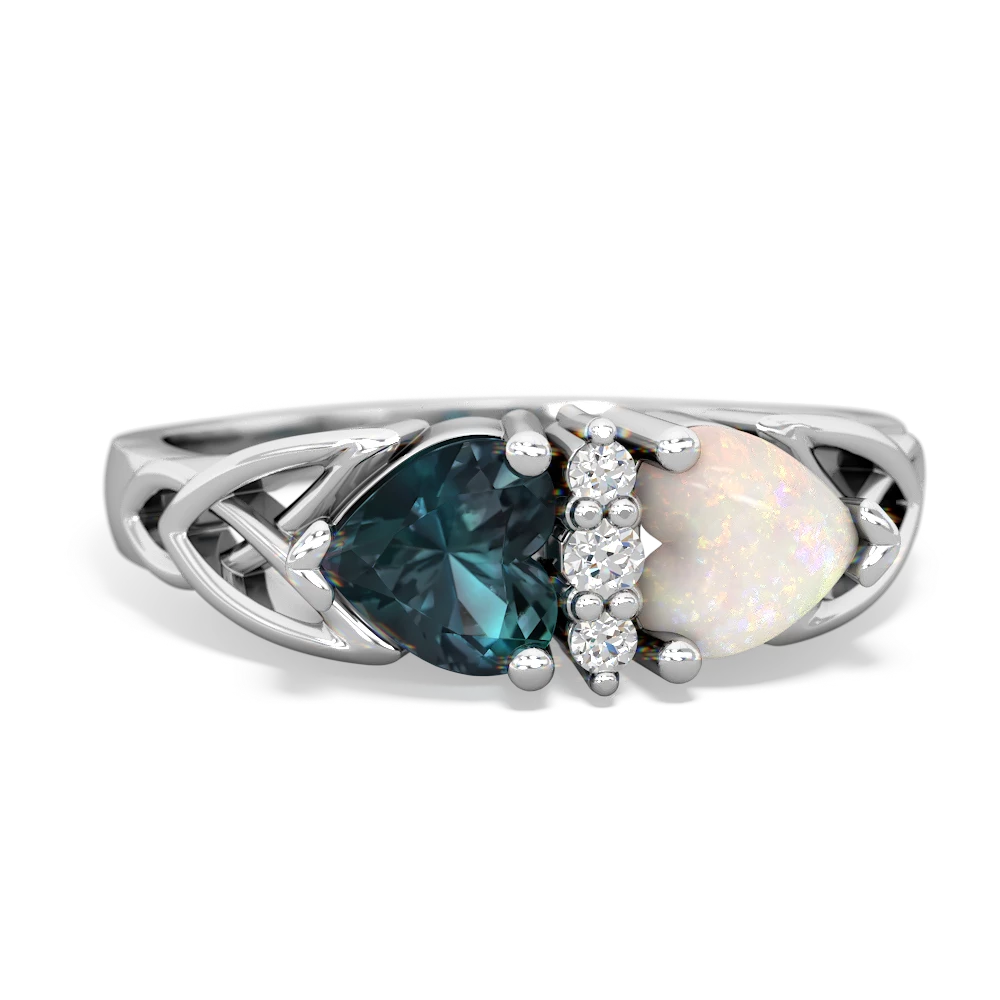 Alexandrite Celtic Knot Double Heart 14K White Gold ring R5040