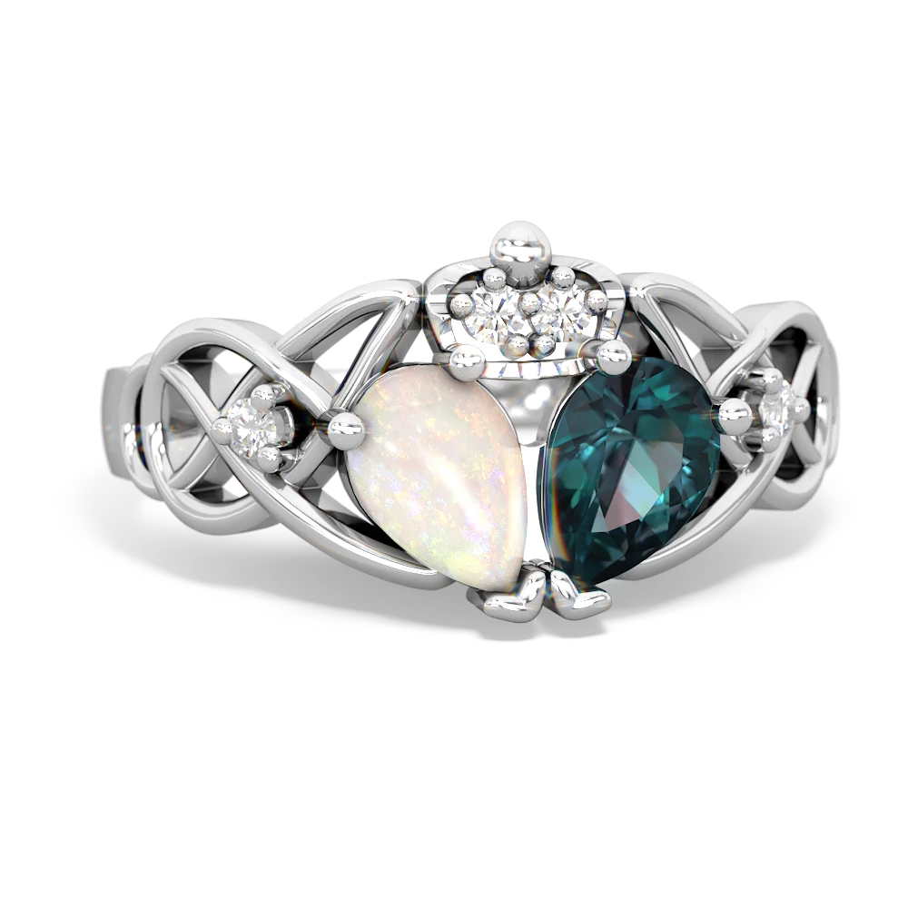 Alexandrite 'One Heart' Celtic Knot Claddagh 14K White Gold ring R5322