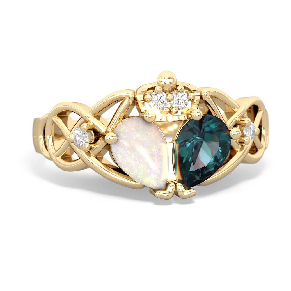 Alexandrite 'One Heart' Celtic Knot Claddagh 14K Yellow Gold ring R5322