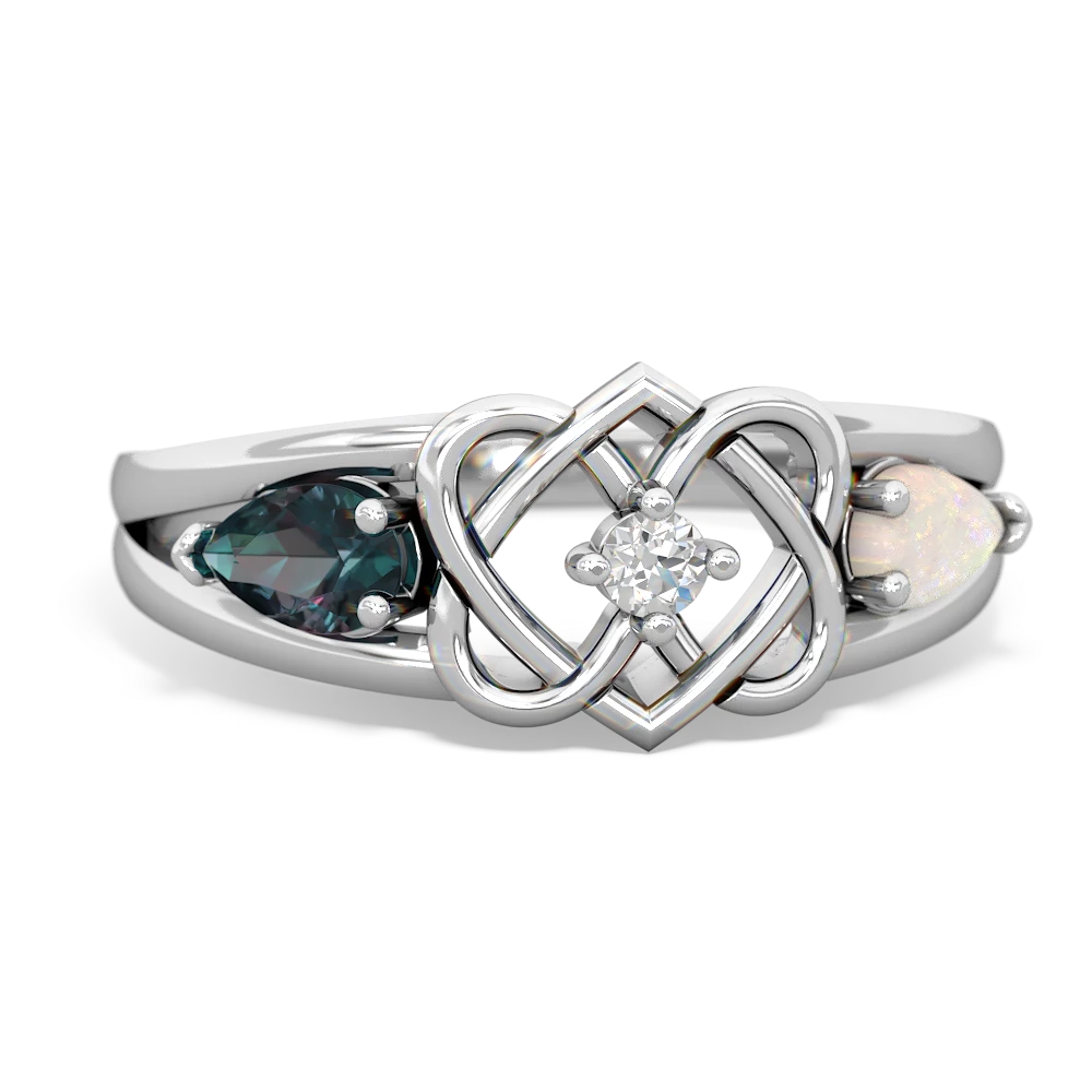 Alexandrite Hearts Intertwined 14K White Gold ring R5880