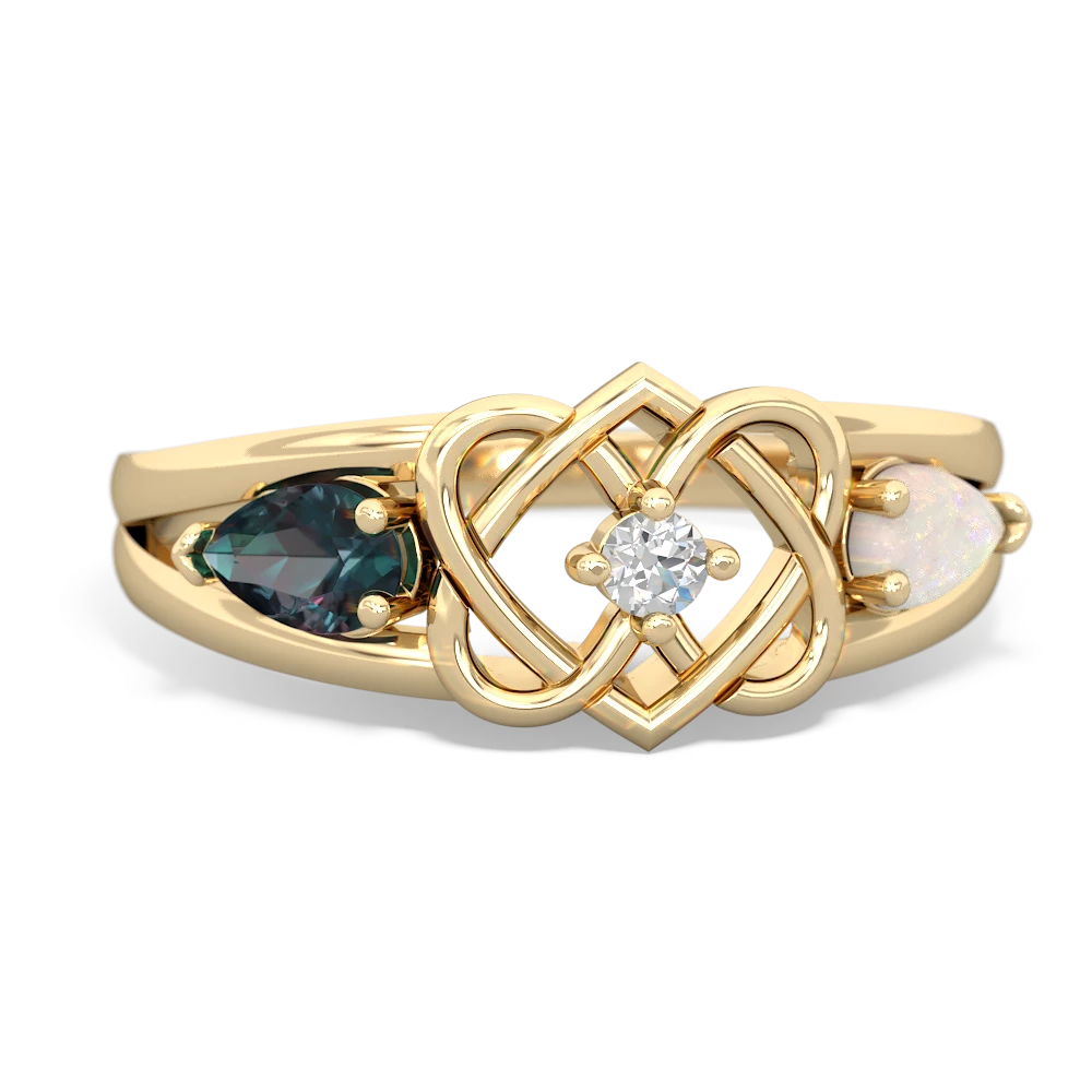 Alexandrite Hearts Intertwined 14K Yellow Gold ring R5880