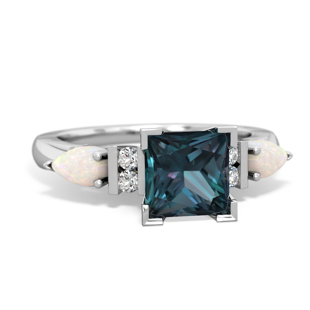 Alexandrite 6Mm Princess Eternal Embrace Engagement 14K White Gold ring C2002