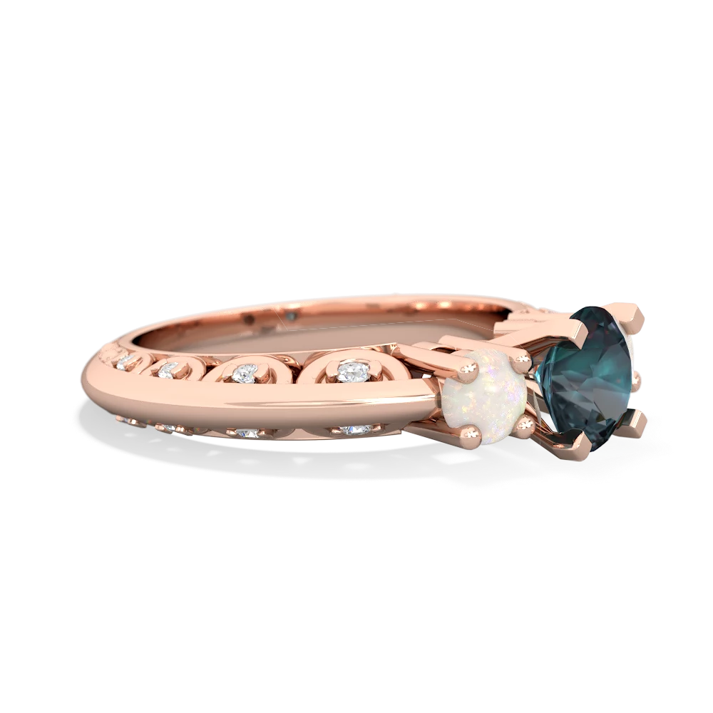 Alexandrite Art Deco Eternal Embrace Engagement 14K Rose Gold ring C2003