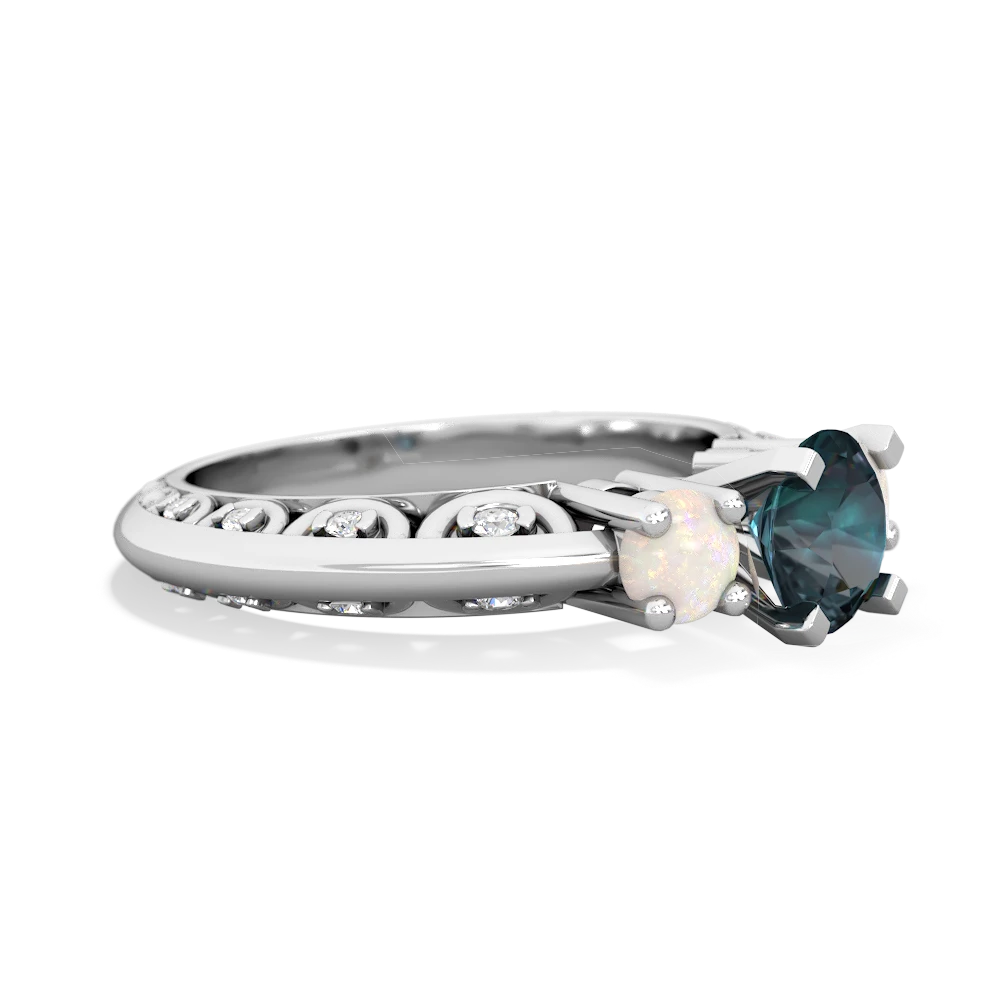 Alexandrite Art Deco Eternal Embrace Engagement 14K White Gold ring C2003