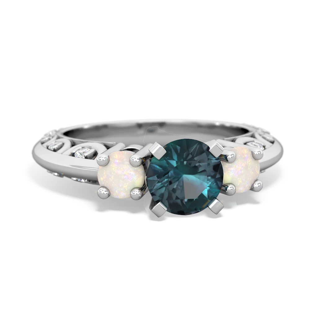 Alexandrite Art Deco Eternal Embrace Engagement 14K White Gold ring C2003