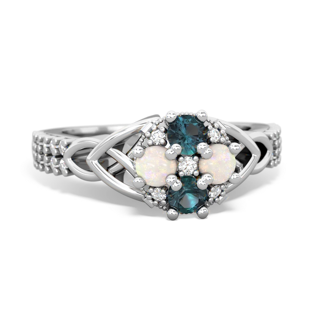 Alexandrite Celtic Knot Cluster Engagement 14K White Gold ring R26443RD