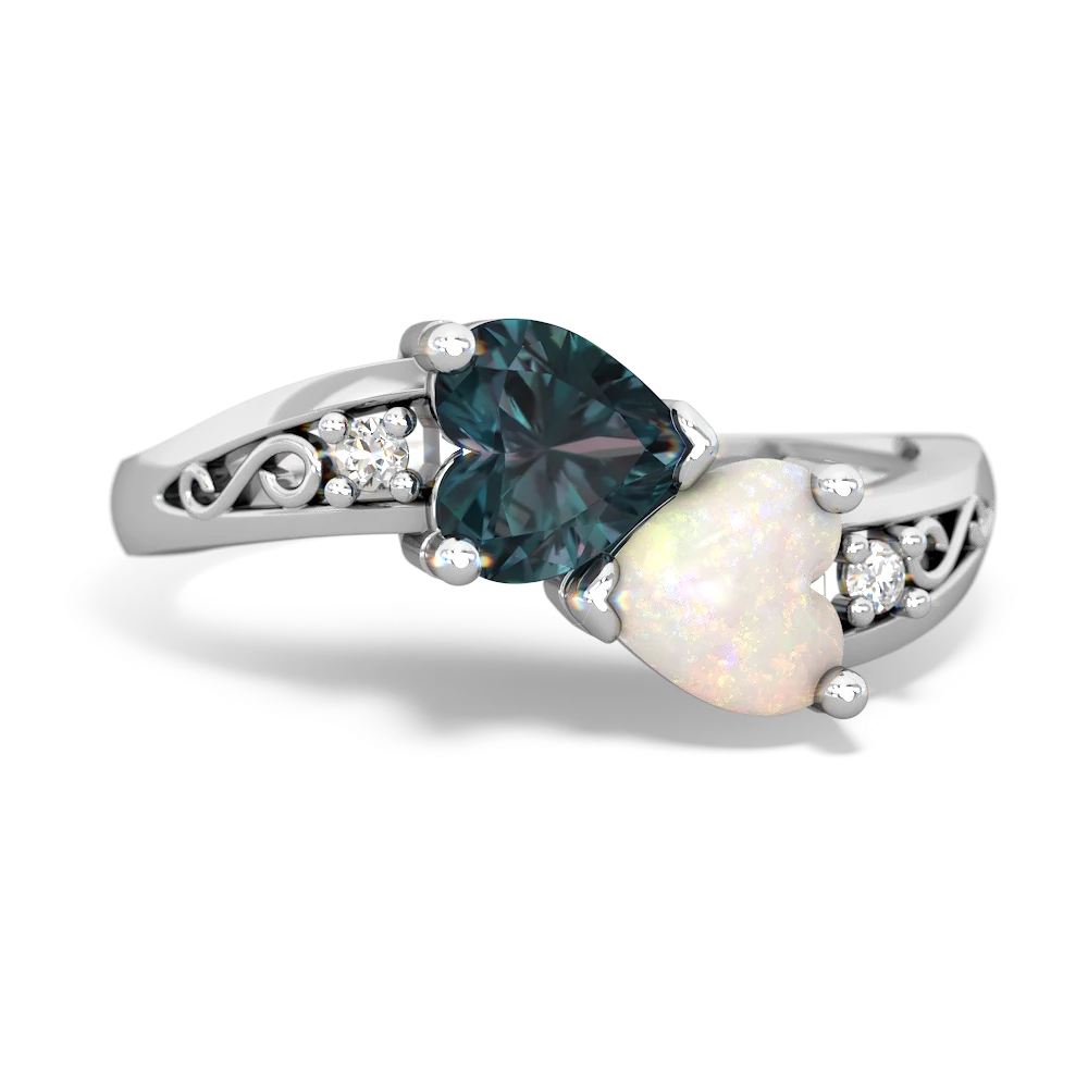 Alexandrite Snuggling Hearts 14K White Gold ring R2178